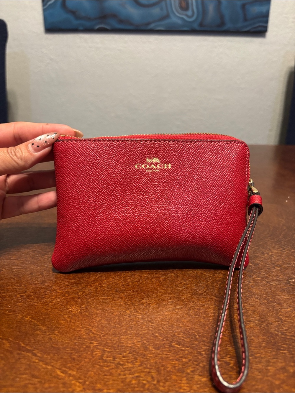 Coach Red Leather Wristlet with Gold Logo H2178-58032